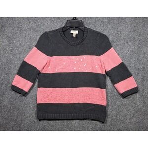 Ann Taylor‎ Loft Petites Sweater Size LP Gray And Pink With Sequin On The Pink